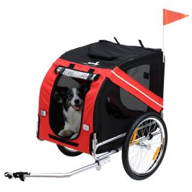 Dog Bike Trailer, Pet Wagon Bicycle Trailer with Easy Folding Cart Frame, 20" Large Rubber Wheels, 3 Entrances, Mesh Screen, Pet Bike Trailer for Off-