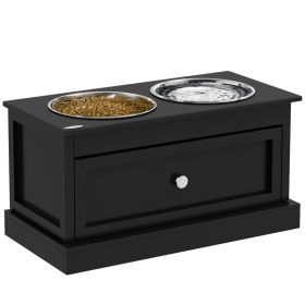 Elevated Dog Bowls with Storage Drawer, Raised Dog Bowl Stand Pet Food Bowl Dog Feeding Station, Black (Option: Black-700x380x220 mm)