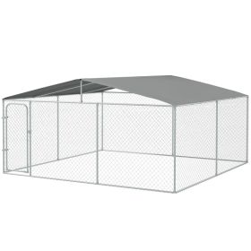 15x15 Dog Kennel with Cover, Secure Outdoor Dog Fence, Galvanized Steel Frame for Backyard, Green (Option: Silver-1790x420x150 mm)