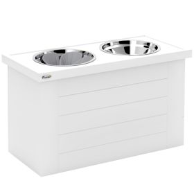 Elevated Dog Bowls with Slow Feeder Mat, Storage Cabinet, 3 Stainless Steel Bowls for Large & Extra Large Dogs, White (Option: White-700x410x220 mm)