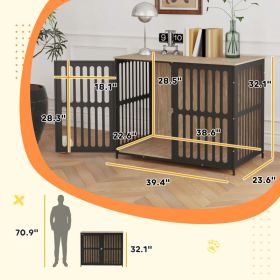 Dog Crate Furniture W Anti-Chew Resistant Mesh, Anti-Escape Single Door, For Large Dogs, Walnut Brown (Option: Walnut Brown)