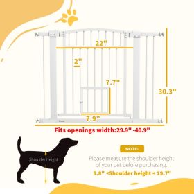 Extra Wide Walk Through Dog Gate W Cat Door, 3-Inch & 5.5-Inch Extension Kits (Option: White)
