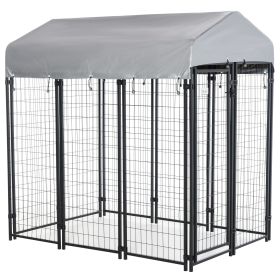 6' x 4' x 6' Large Outdoor Dog Kennel Galvanized Steel Fence with UV-Resistant Oxford Cloth Roof & Secure Lock (Option: Silver-1500x620x240 mm)