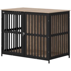 39" Dog Crate Furniture w/ Anti-Chew Resistant Mesh, Anti-Escape Single Door, for Large Dogs, Walnut Brown (Option: Walnut-1150x910x140 mm)